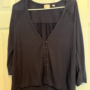 Anthropologie Postmark Navy Blue Top with Open Sleeves, Size Medium